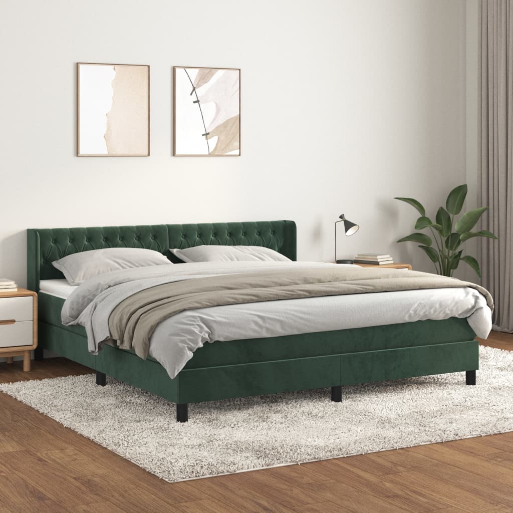 Boxspring met matras fluweel donkergroen 160x200 cm is nu te koop bij PeponiXL, paradijselijk wonen!