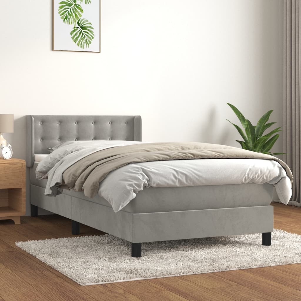 Boxspring met matras fluweel lichtgrijs 90x190 cm is nu te koop bij PeponiXL, paradijselijk wonen!