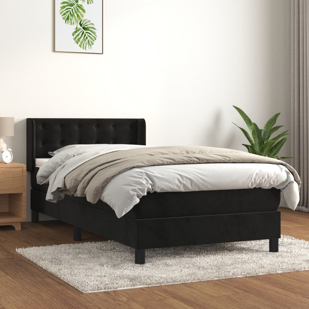 Boxspring met matras fluweel zwart 90x200 cm is nu te koop bij PeponiXL, paradijselijk wonen!
