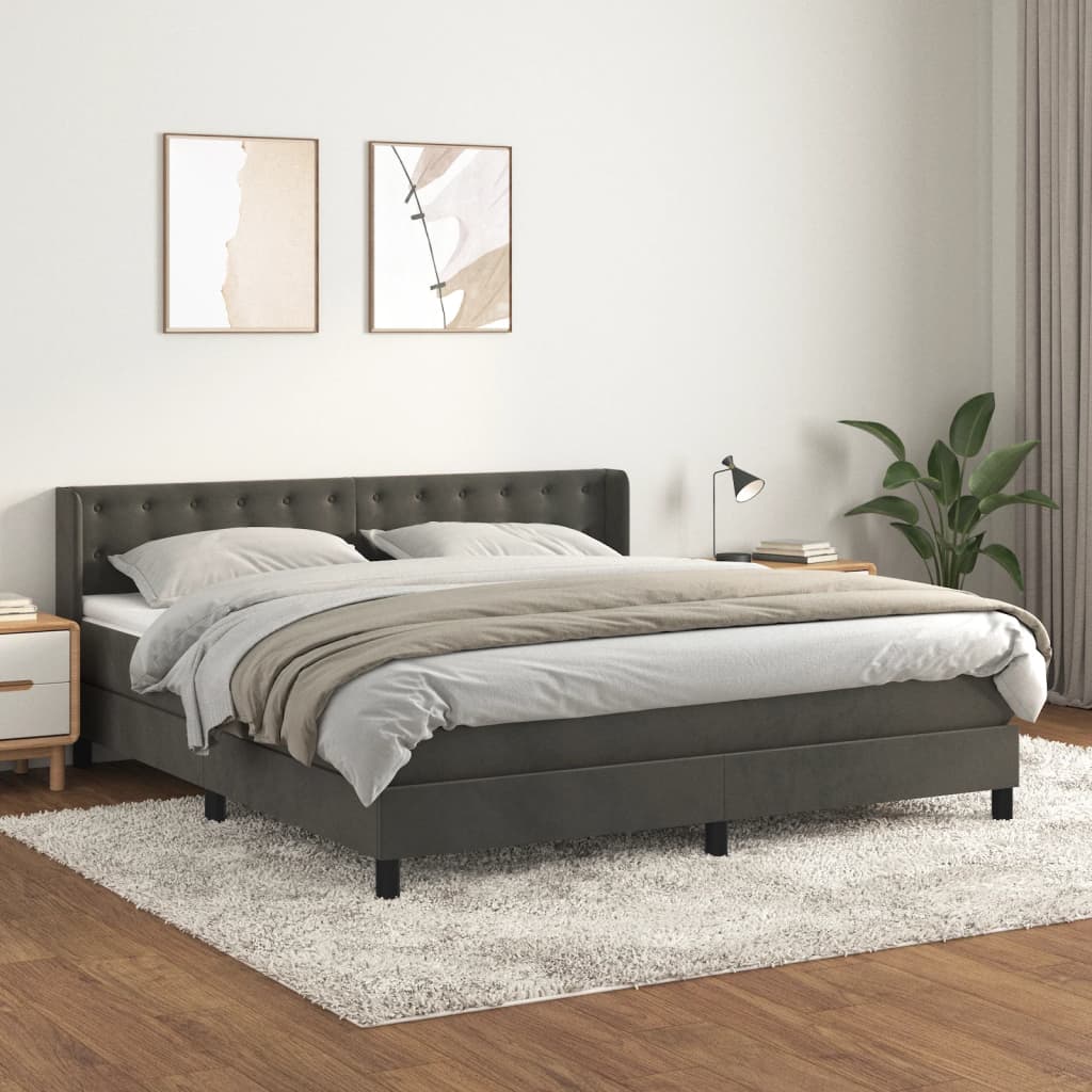 Boxspring met matras fluweel donkergrijs 160x200 cm is nu te koop bij PeponiXL, paradijselijk wonen!