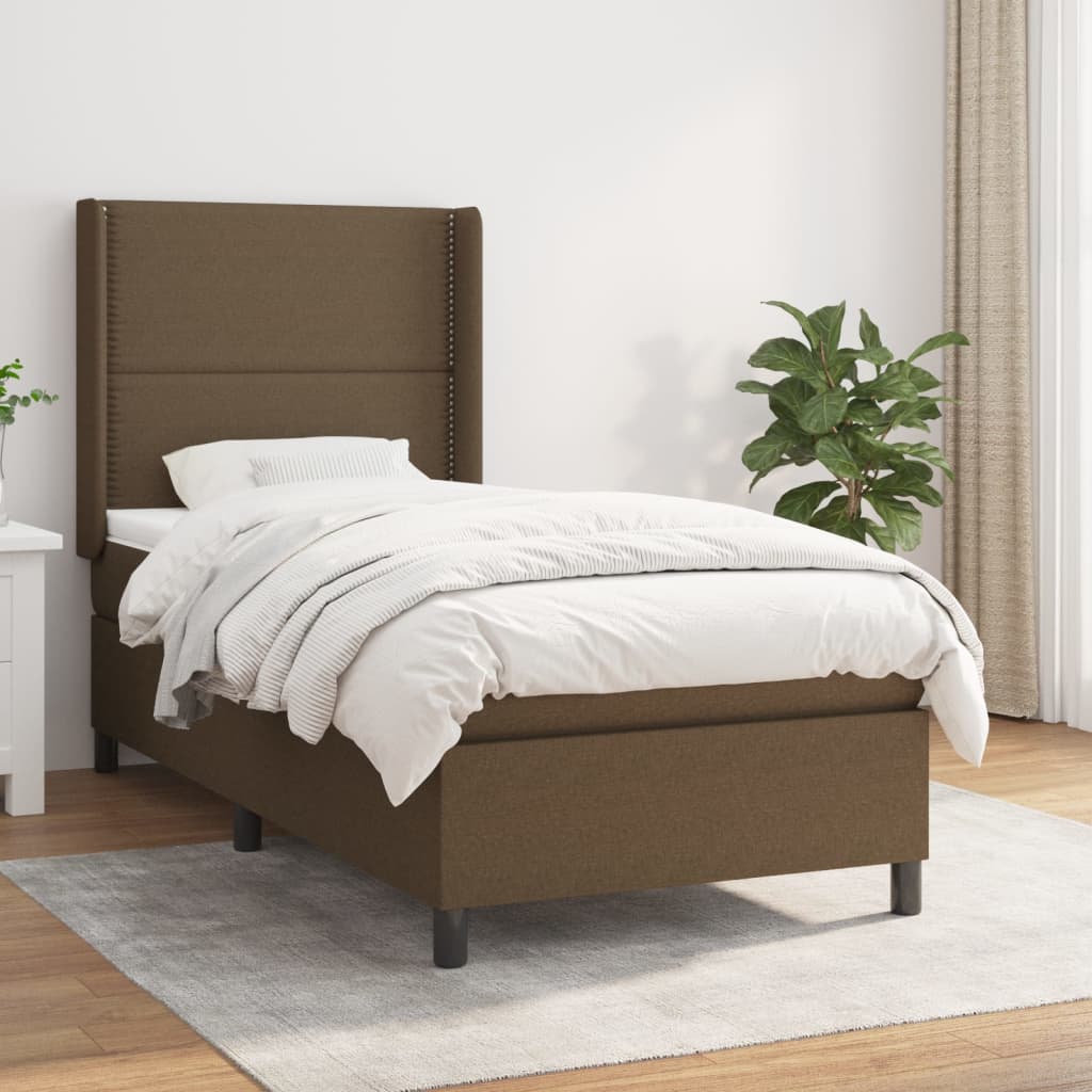 Boxspring met matras stof donkerbruin 90x200 cm is nu te koop bij PeponiXL, paradijselijk wonen!