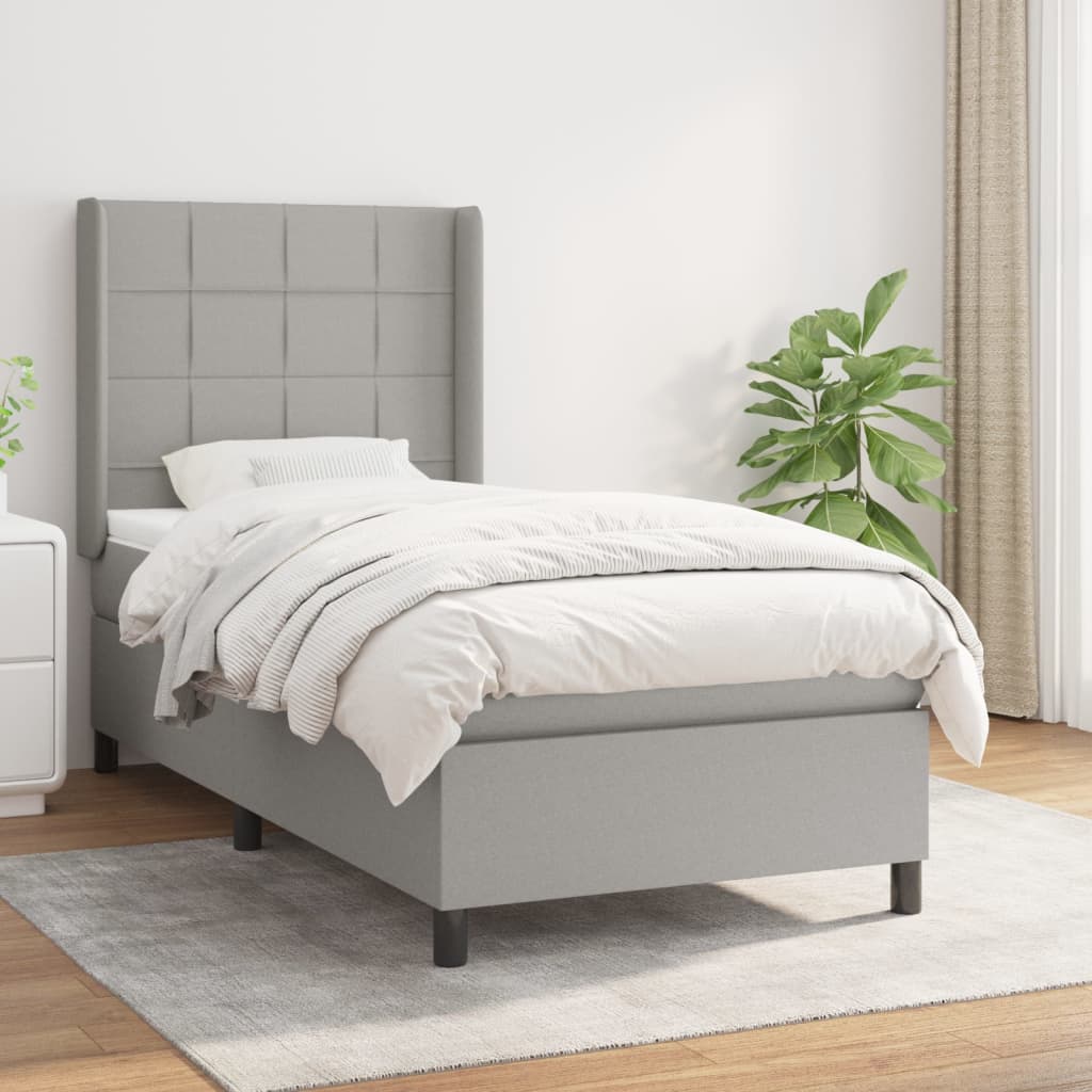Boxspring met matras stof lichtgrijs 90x200 cm is nu te koop bij PeponiXL, paradijselijk wonen!