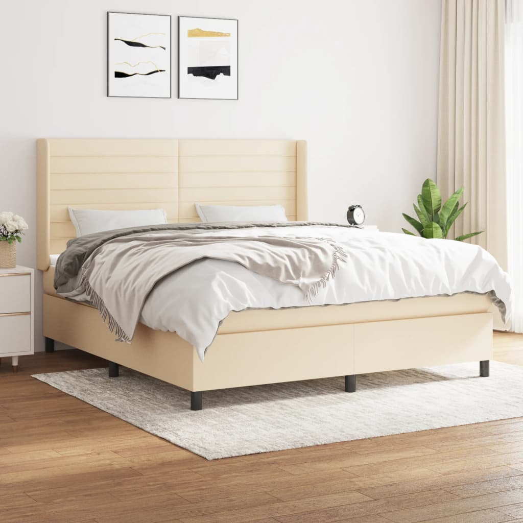 Boxspring met matras stof crèmekleurig 160x200 cm is nu te koop bij PeponiXL, paradijselijk wonen!