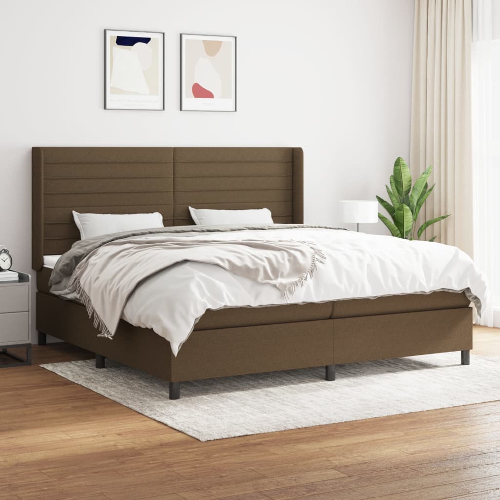 Boxspring met matras stof donkerbruin 200x200 cm is nu te koop bij PeponiXL, paradijselijk wonen!