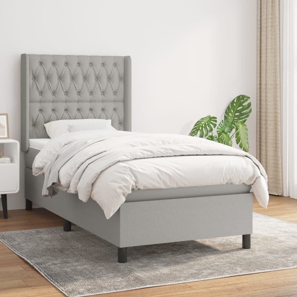 Boxspring met matras stof lichtgrijs 90x190 cm is nu te koop bij PeponiXL, paradijselijk wonen!