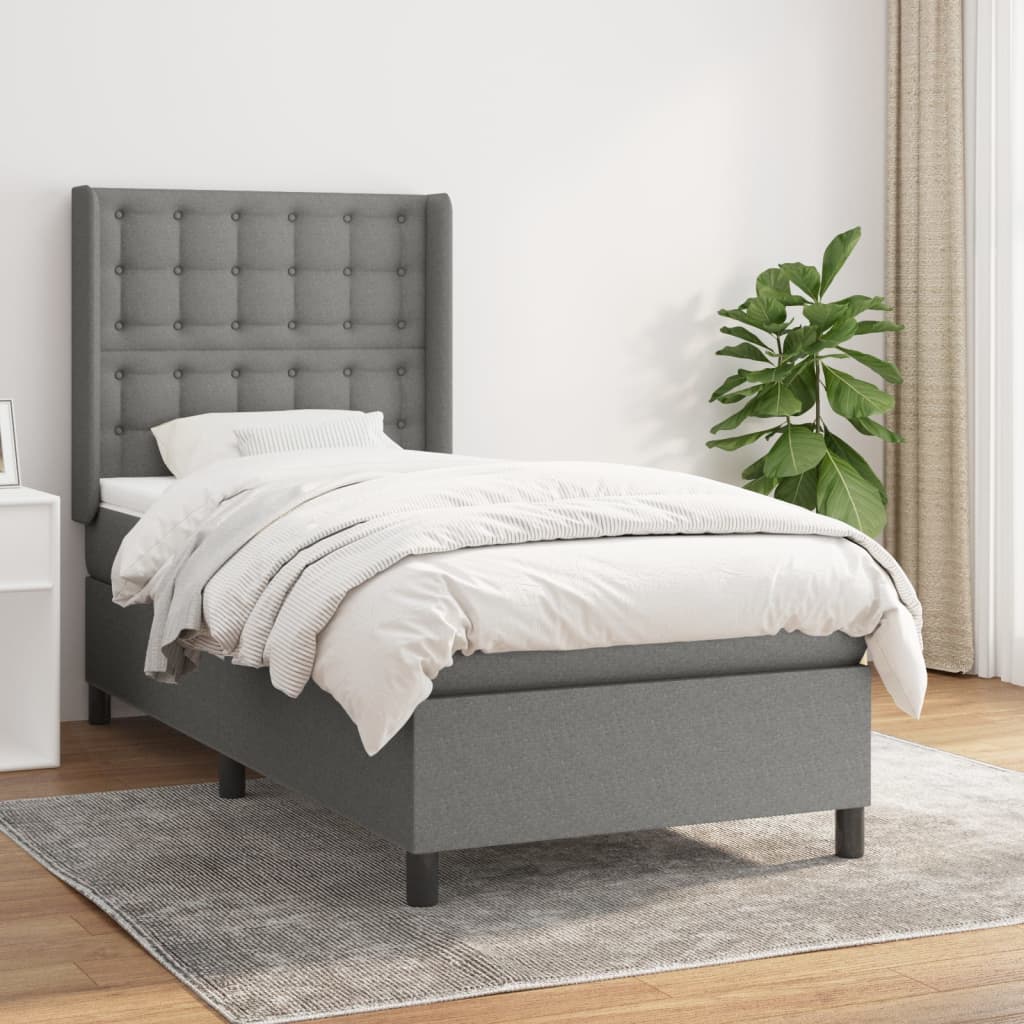 Boxspring met matras stof donkergrijs 90x200 cm is nu te koop bij PeponiXL, paradijselijk wonen!