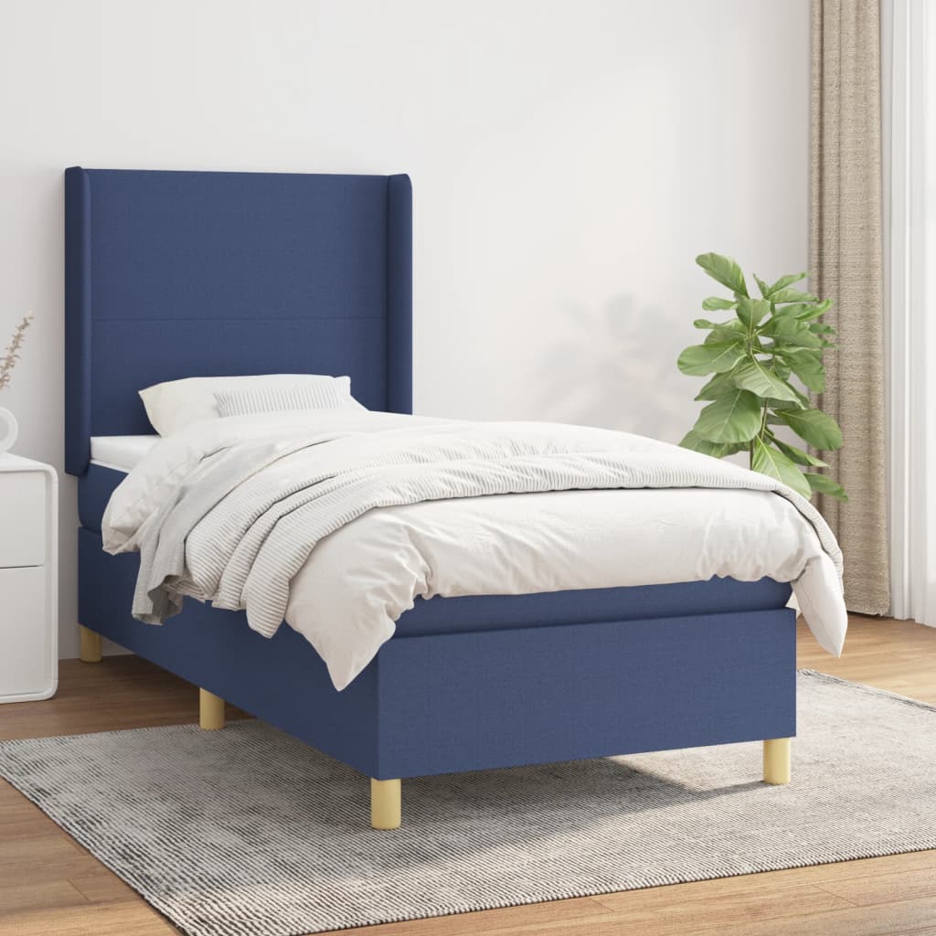 Boxspring met matras stof blauw 90x190 cm is nu te koop bij PeponiXL, paradijselijk wonen!
