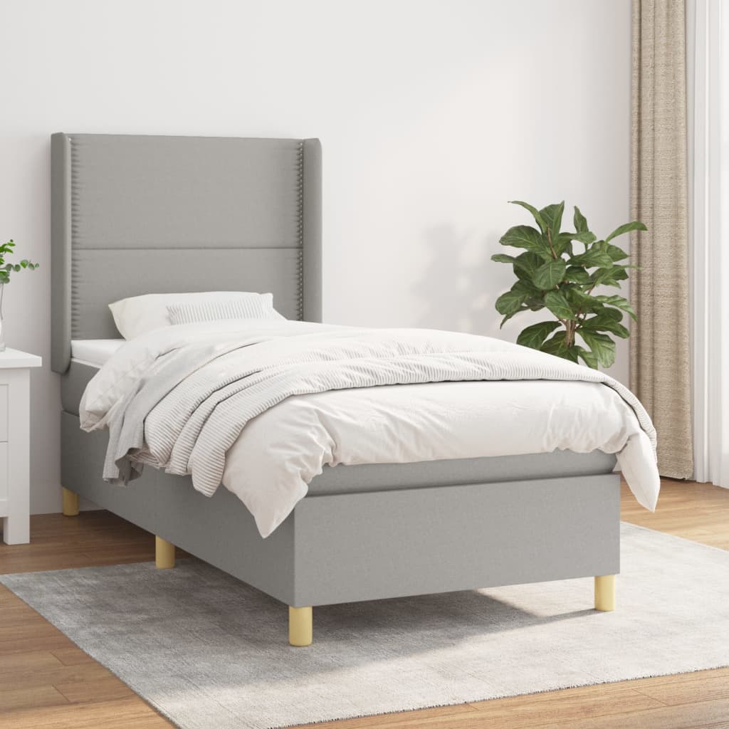 Boxspring met matras stof lichtgrijs 90x190 cm is nu te koop bij PeponiXL, paradijselijk wonen!