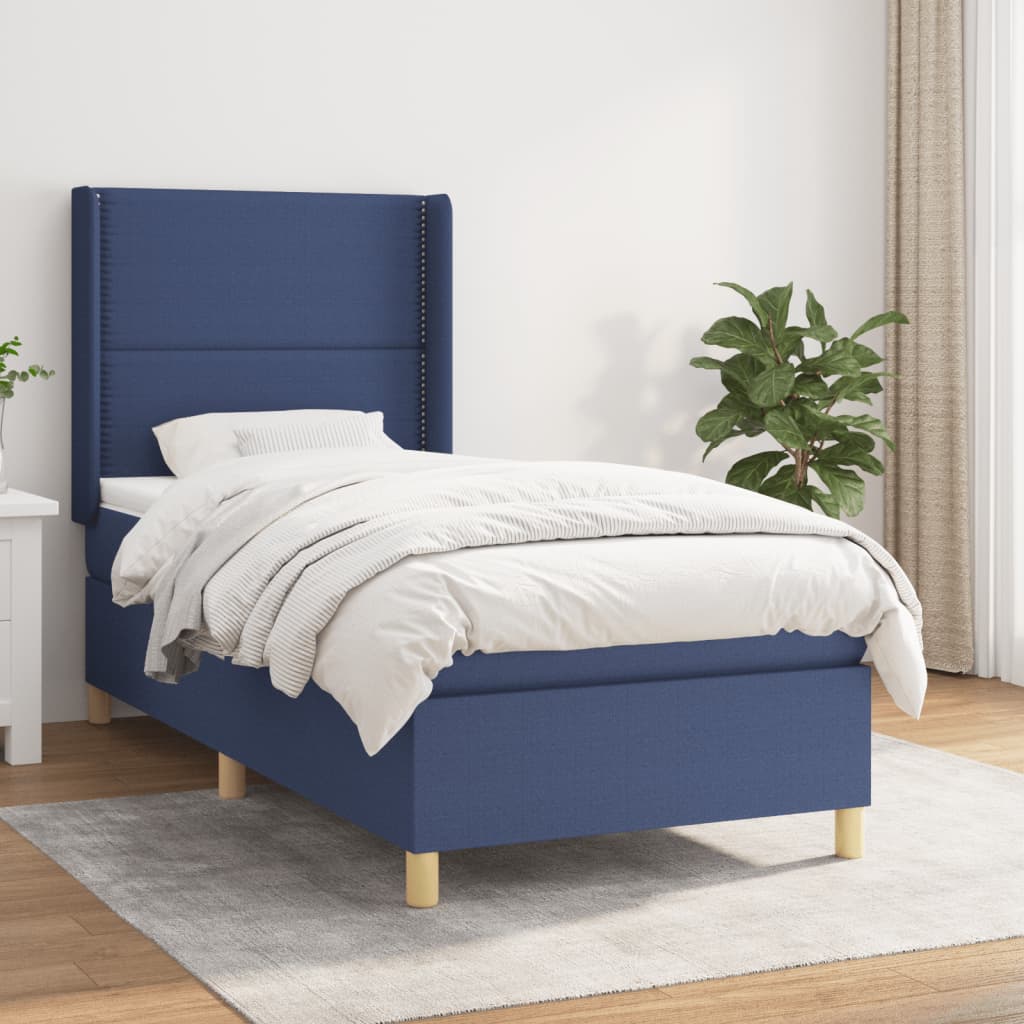 Boxspring met matras stof blauw 90x190 cm is nu te koop bij PeponiXL, paradijselijk wonen!