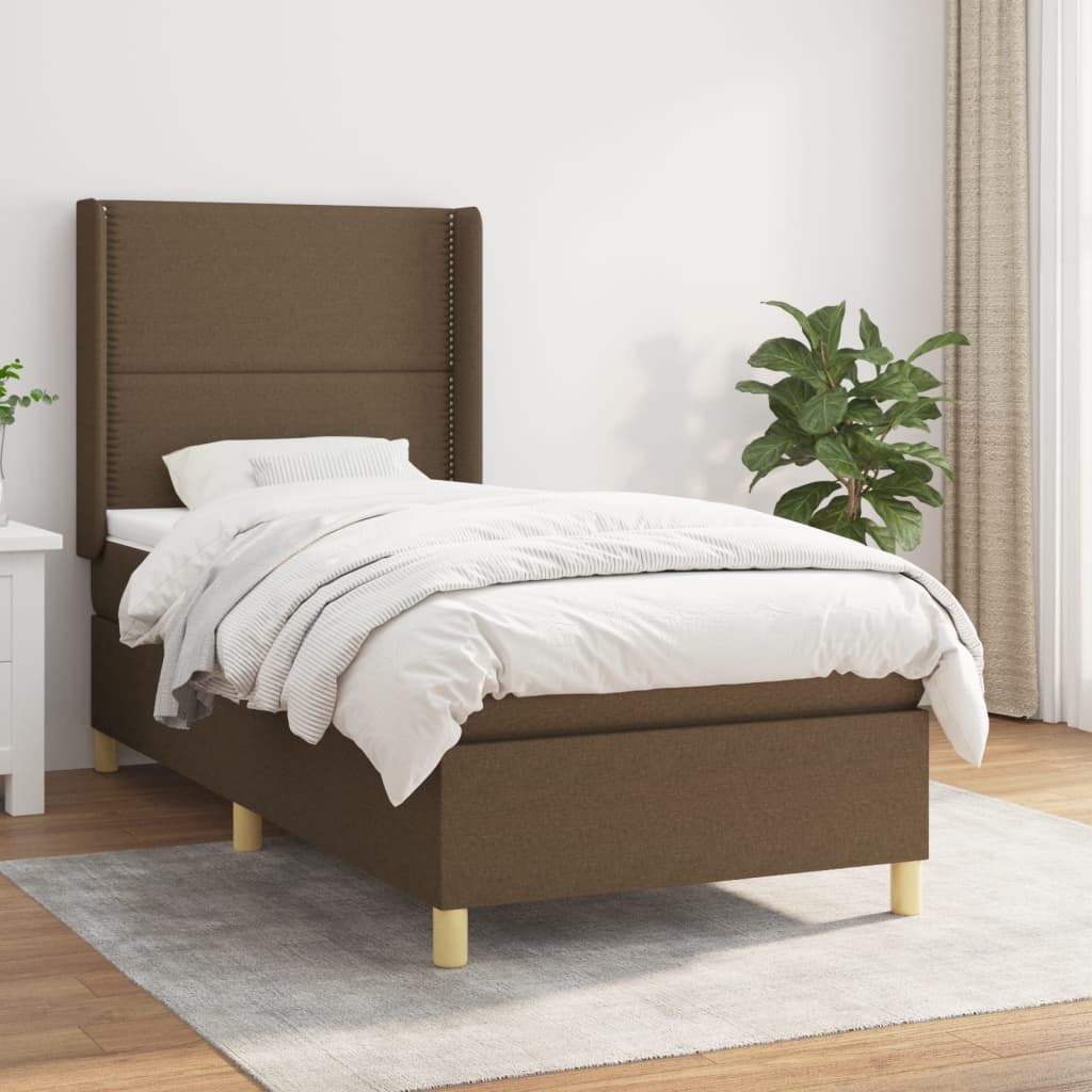 Boxspring met matras stof donkerbruin 90x200 cm is nu te koop bij PeponiXL, paradijselijk wonen!