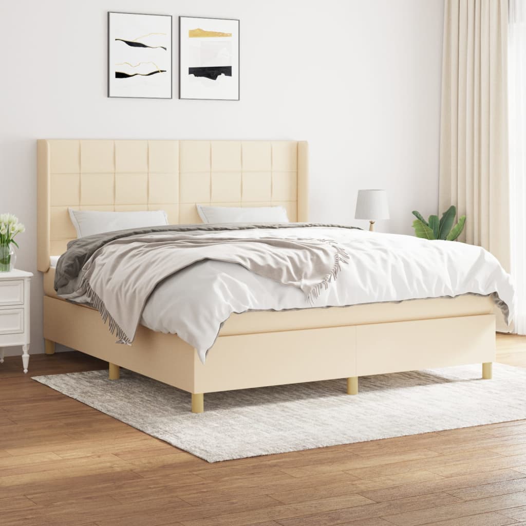 Boxspring met matras stof crèmekleurig 160x200 cm is nu te koop bij PeponiXL, paradijselijk wonen!