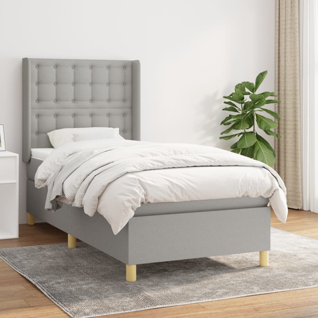 Boxspring met matras stof lichtgrijs 90x200 cm is nu te koop bij PeponiXL, paradijselijk wonen!