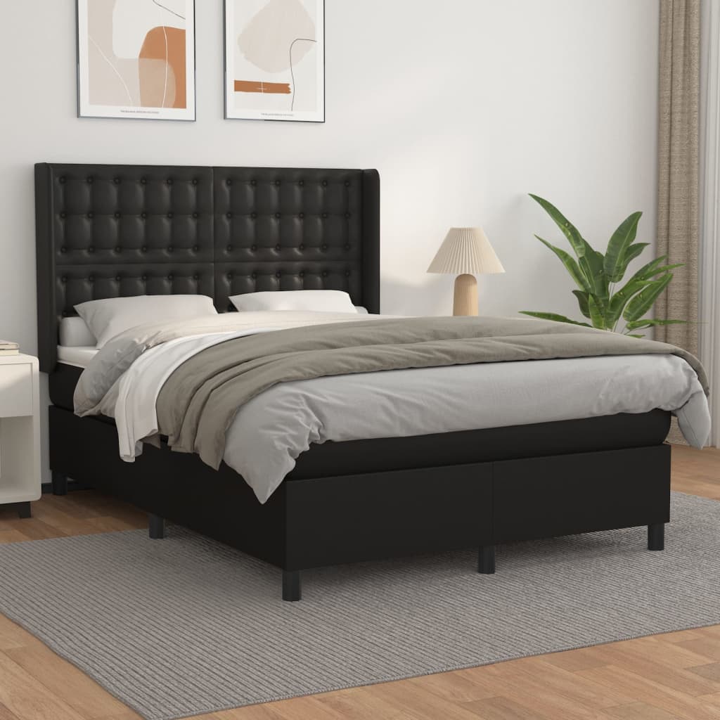 Boxspring met matras kunstleer zwart 140x200 cm is nu te koop bij PeponiXL, paradijselijk wonen!