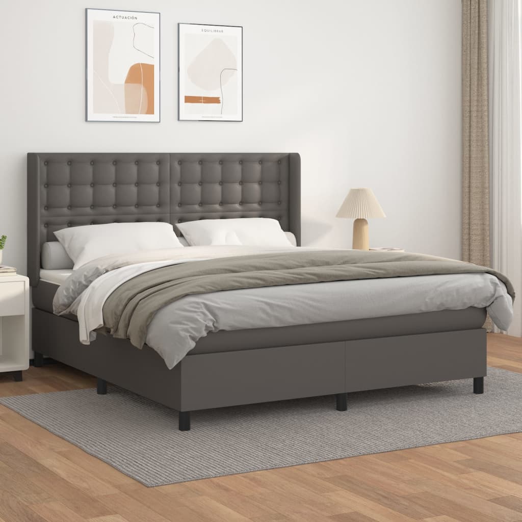 Boxspring met matras kunstleer grijs 160x200 cm is nu te koop bij PeponiXL, paradijselijk wonen!