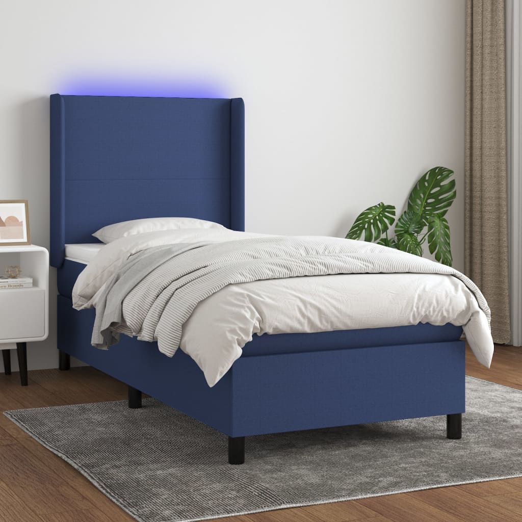 Boxspring met matras en LED stof blauw 100x200 cm is nu te koop bij PeponiXL, paradijselijk wonen!