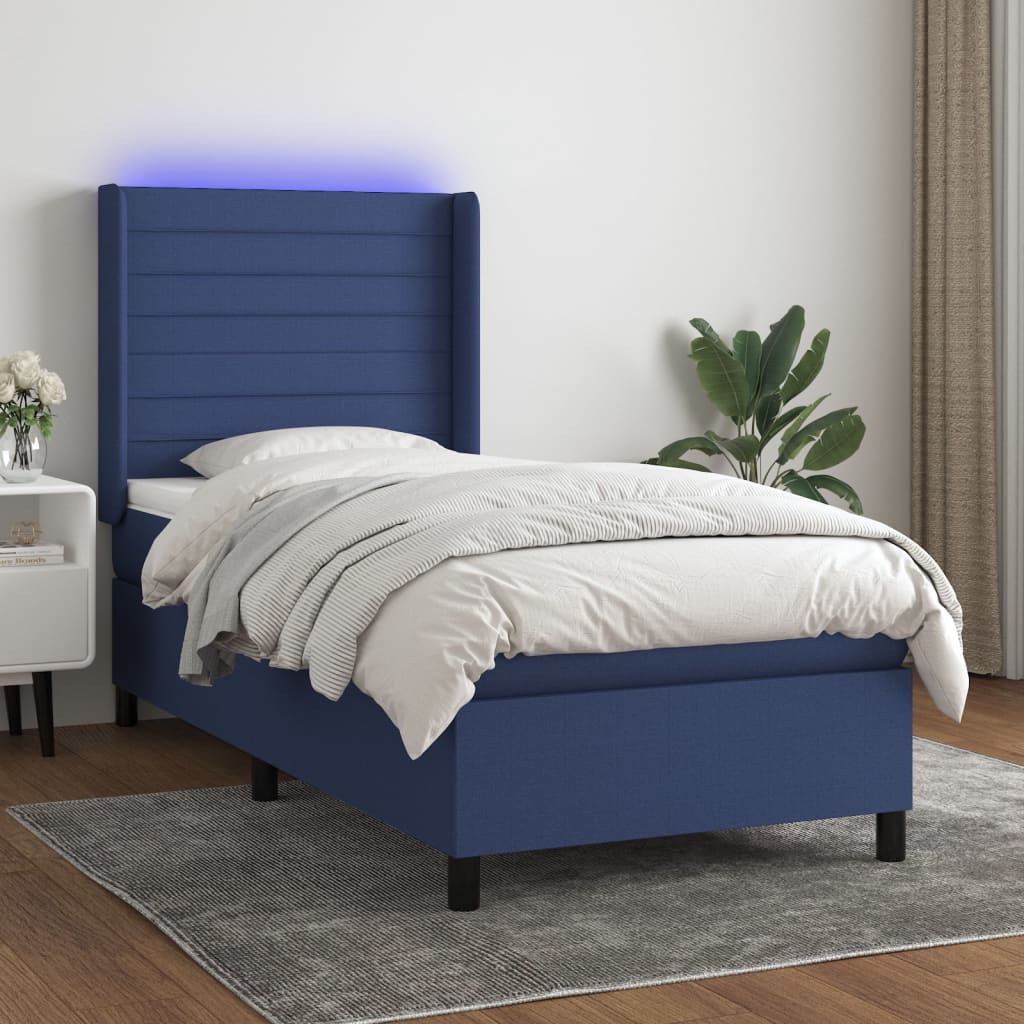 Boxspring met matras en LED stof blauw 100x200 cm is nu te koop bij PeponiXL, paradijselijk wonen!