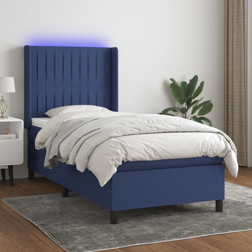 Boxspring met matras en LED stof blauw 100x200 cm is nu te koop bij PeponiXL, paradijselijk wonen!