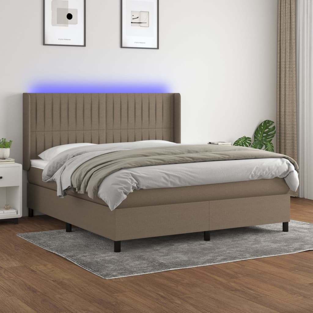 Boxspring met matras en LED stof taupe 160x200 cm is nu te koop bij PeponiXL, paradijselijk wonen!