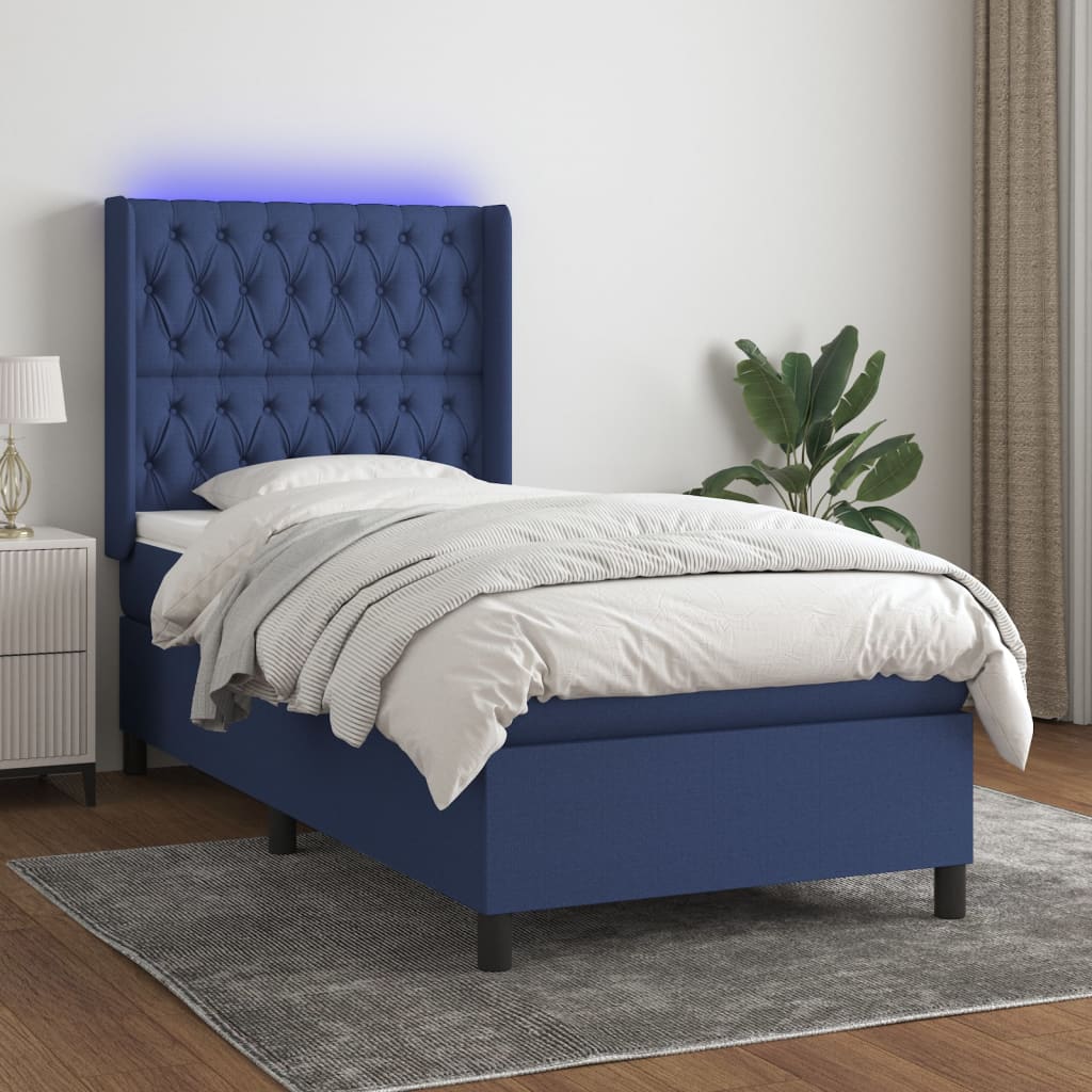 Boxspring met matras en LED stof blauw 100x200 cm is nu te koop bij PeponiXL, paradijselijk wonen!