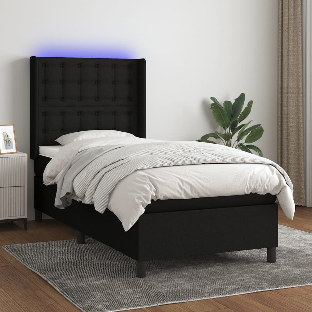 Boxspring met matras en LED stof zwart 90x190 cm is nu te koop bij PeponiXL, paradijselijk wonen!