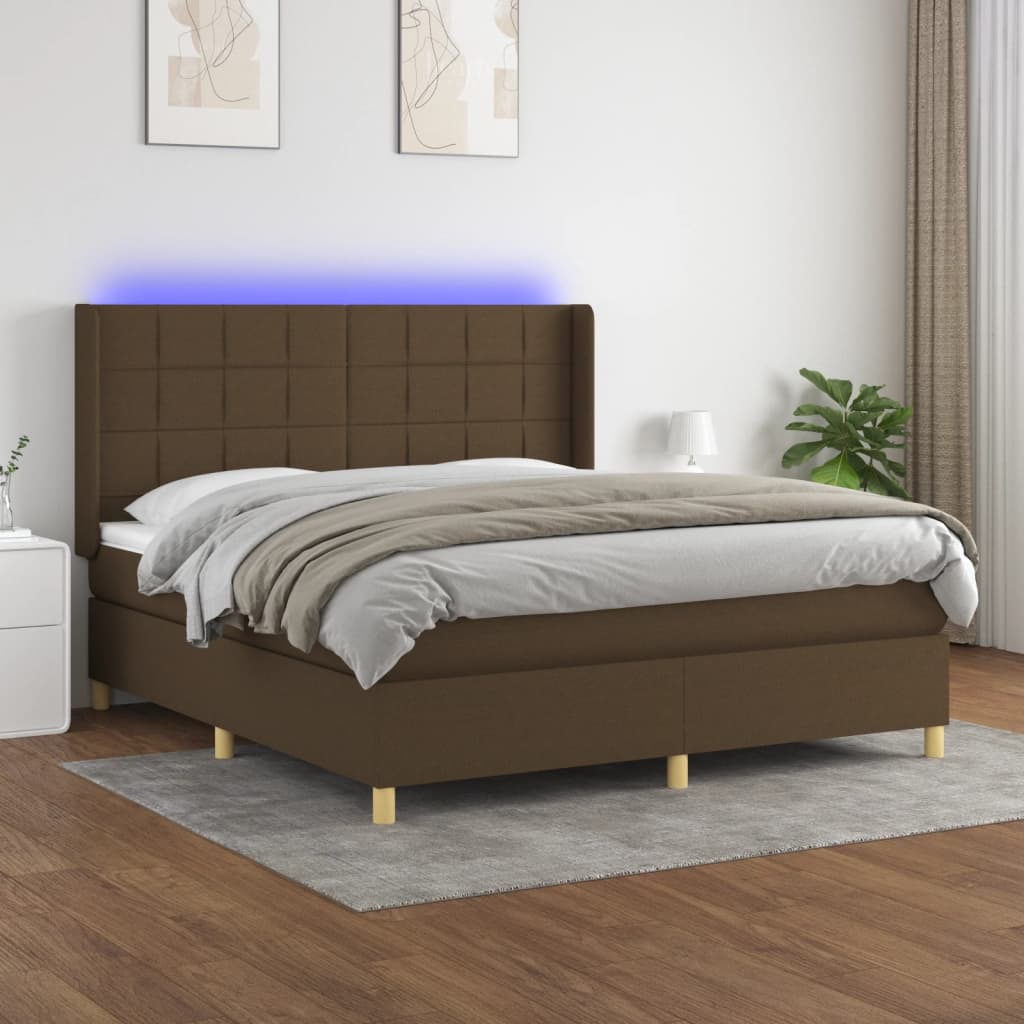 Boxspring met matras en LED stof donkerbruin 160x200 cm is nu te koop bij PeponiXL, paradijselijk wonen!