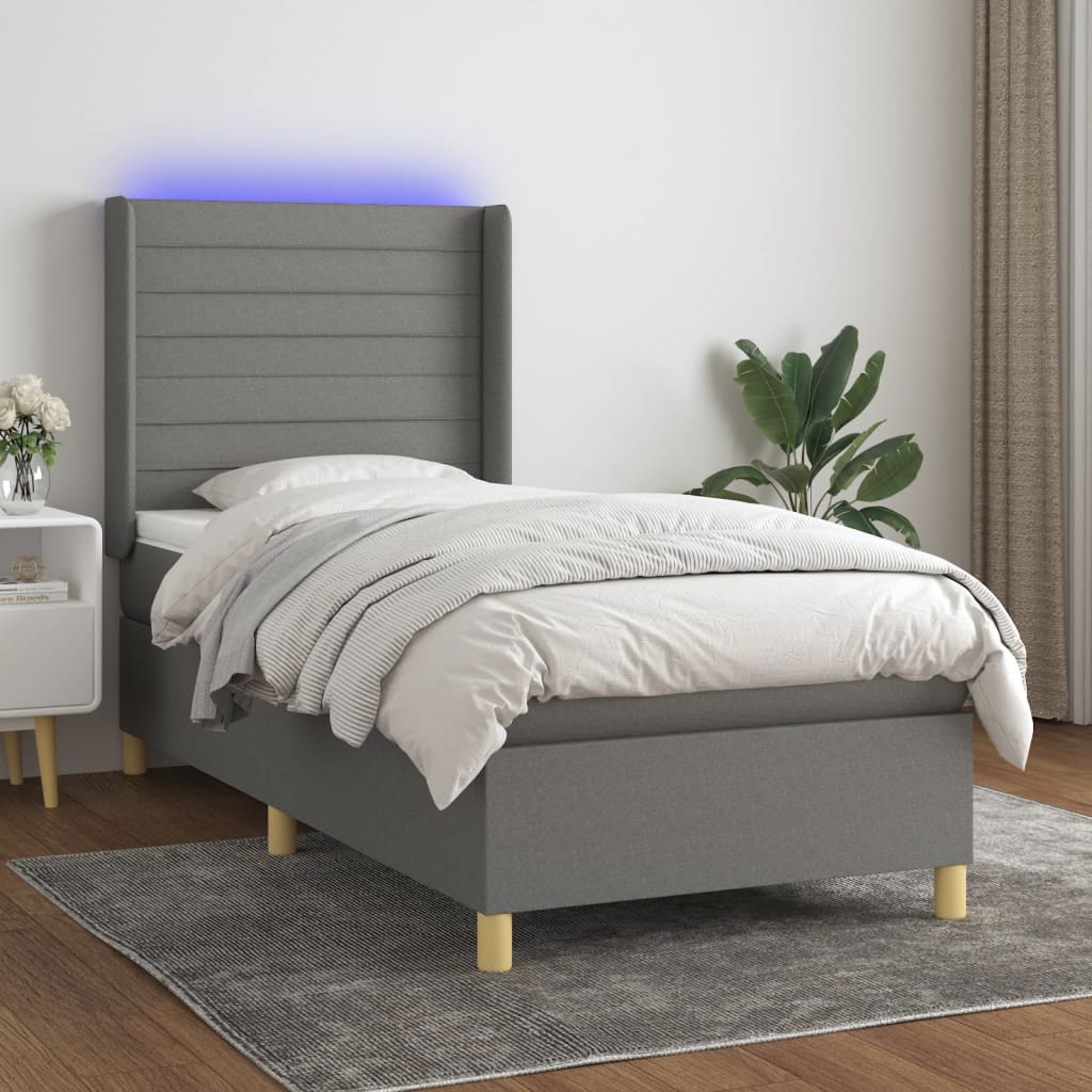 Boxspring met matras en LED stof donkergrijs 90x190 cm is nu te koop bij PeponiXL, paradijselijk wonen!