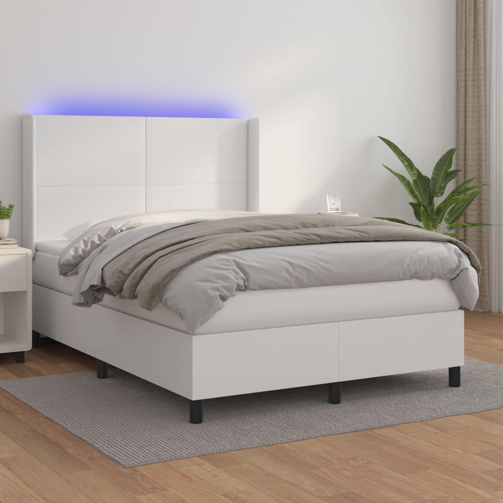 Boxspring met matras en LED kunstleer wit 140x200 cm is nu te koop bij PeponiXL, paradijselijk wonen!