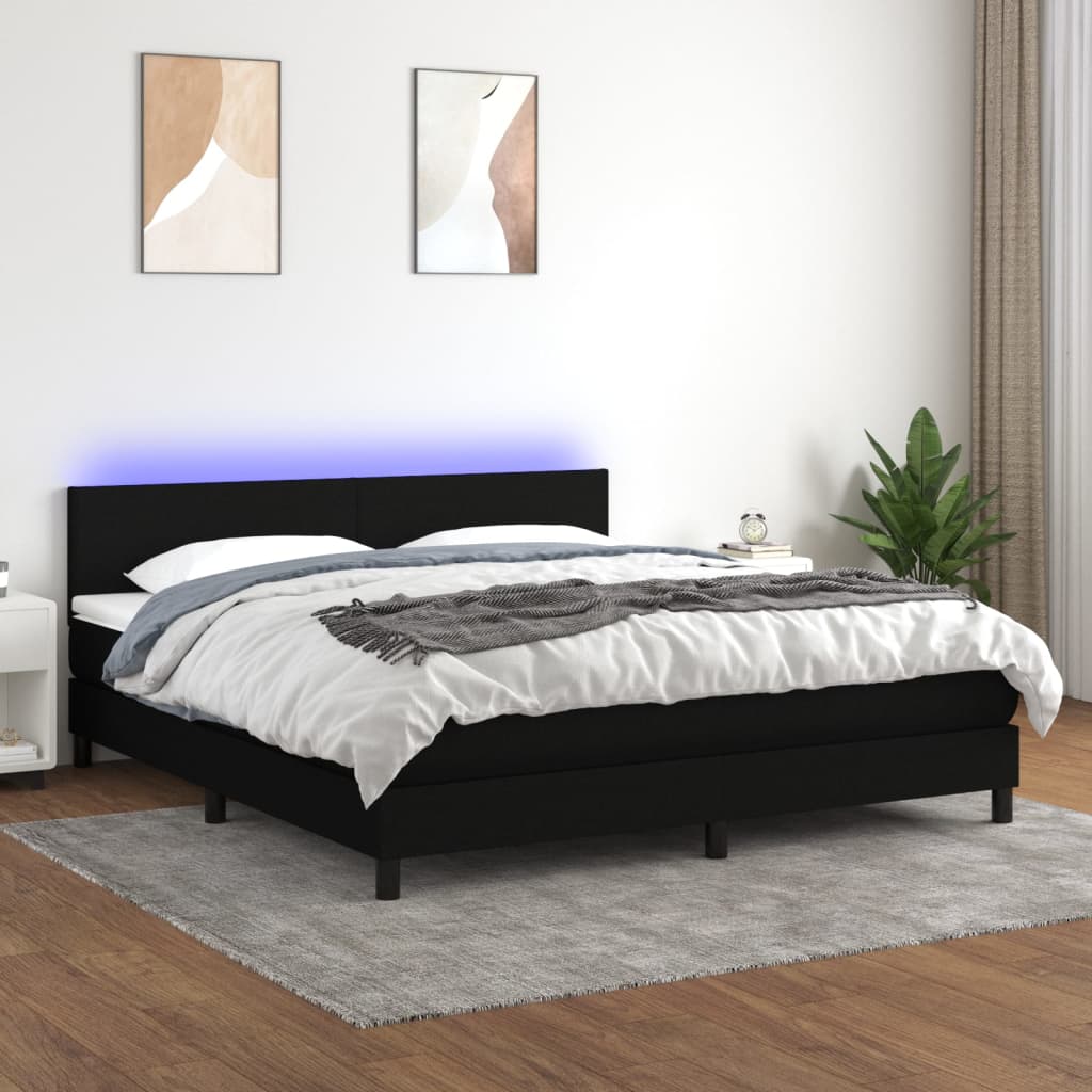Boxspring met matras en LED stof zwart 180x200 cm is nu te koop bij PeponiXL, paradijselijk wonen!