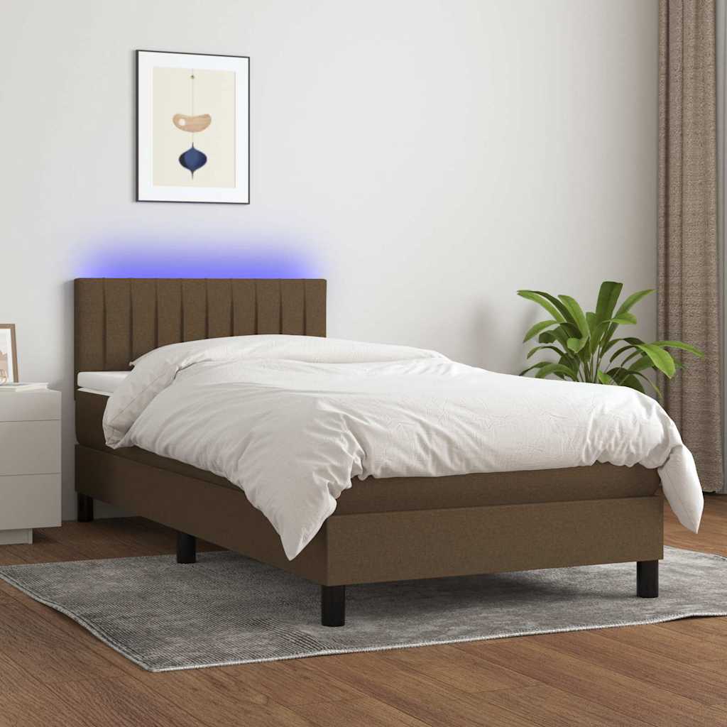 Boxspring met matras en LED stof donkerbruin 90x190 cm is nu te koop bij PeponiXL, paradijselijk wonen!