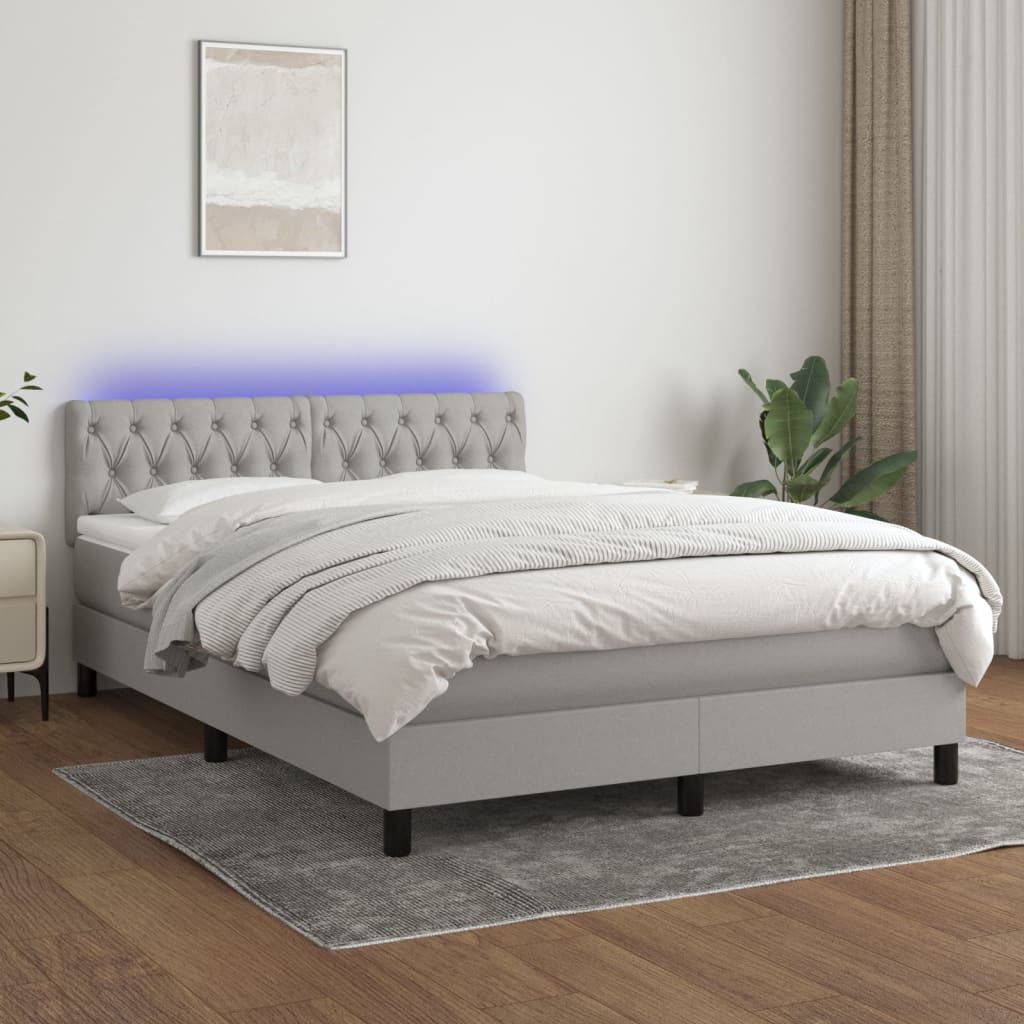 Boxspring met matras en LED stof lichtgrijs 140x200 cm is nu te koop bij PeponiXL, paradijselijk wonen!