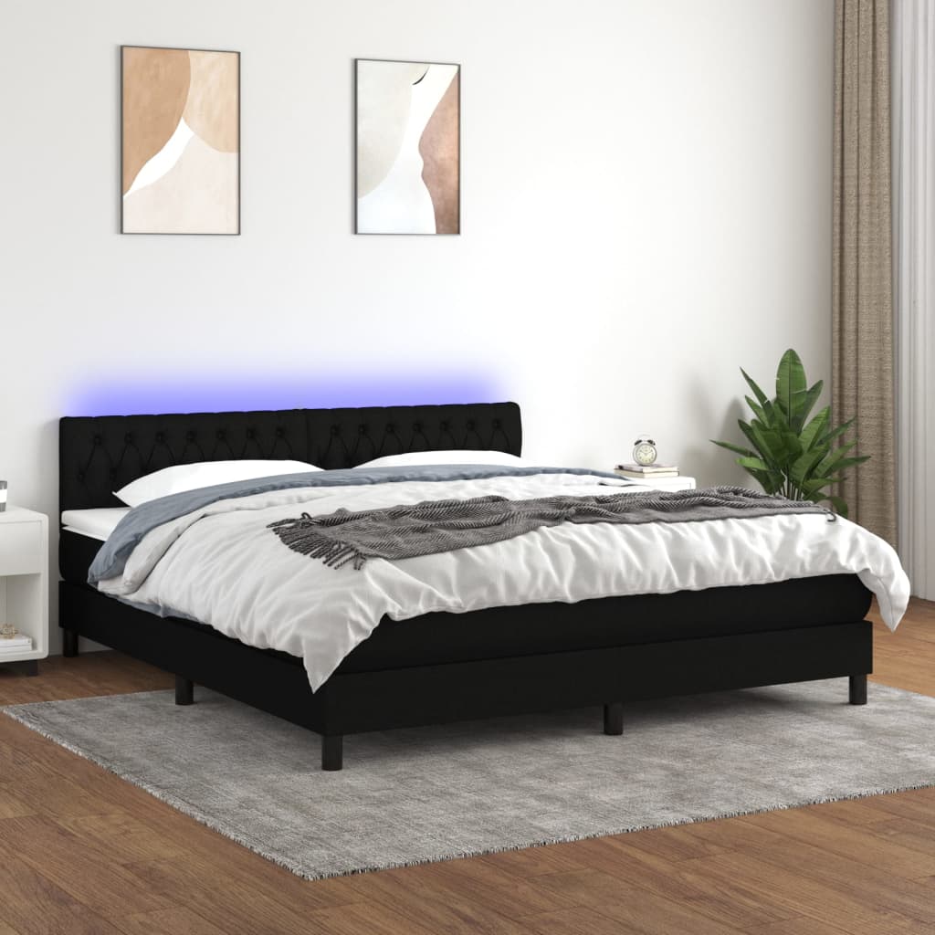 Boxspring met matras en LED stof zwart 180x200 cm is nu te koop bij PeponiXL, paradijselijk wonen!