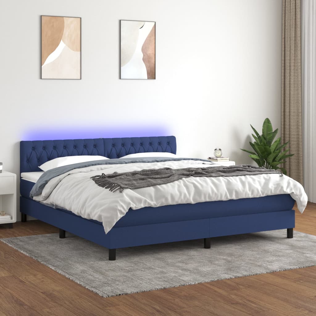 Boxspring met matras en LED stof blauw 180x200 cm is nu te koop bij PeponiXL, paradijselijk wonen!