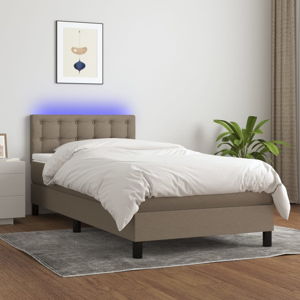 Boxspring met matras en LED stof taupe 80x200 cm is nu te koop bij PeponiXL, paradijselijk wonen!