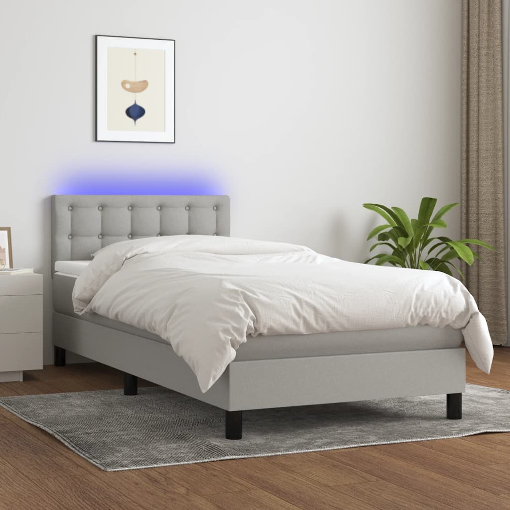 Boxspring met matras en LED stof lichtgrijs 100x200 cm is nu te koop bij PeponiXL, paradijselijk wonen!