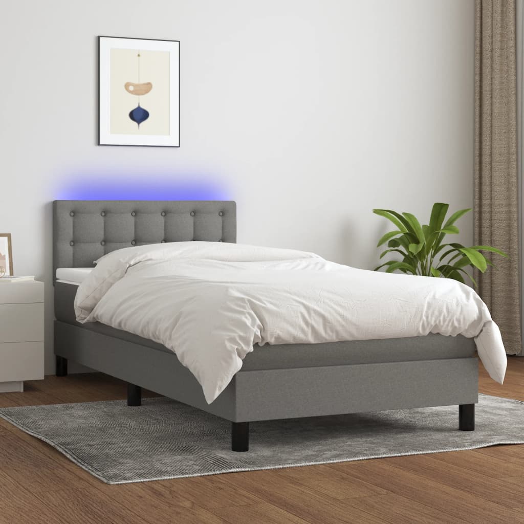Boxspring met matras en LED stof donkergrijs 100x200 cm is nu te koop bij PeponiXL, paradijselijk wonen!