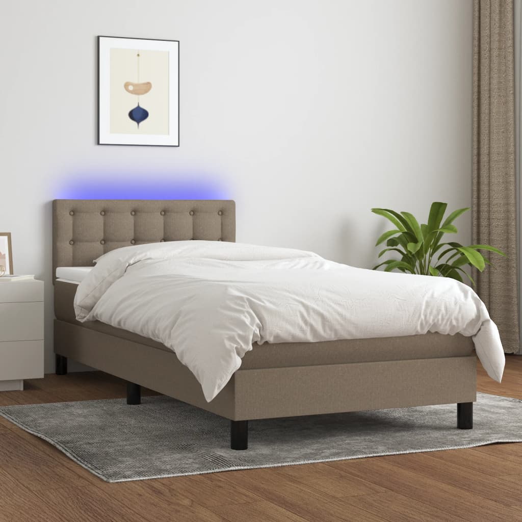Boxspring met matras en LED stof taupe 100x200 cm is nu te koop bij PeponiXL, paradijselijk wonen!