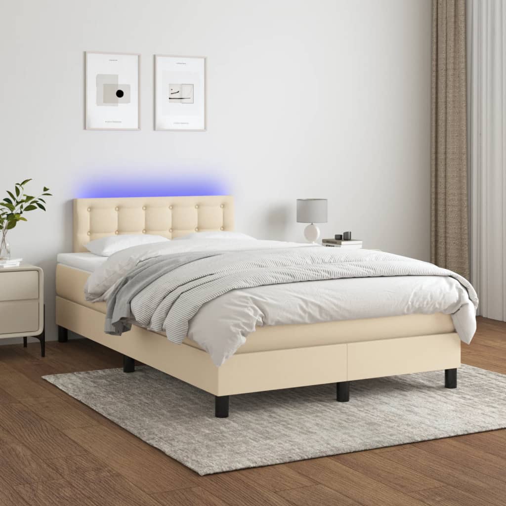 Boxspring met matras en LED stof crèmekleurig 120x200 cm is nu te koop bij PeponiXL, paradijselijk wonen!