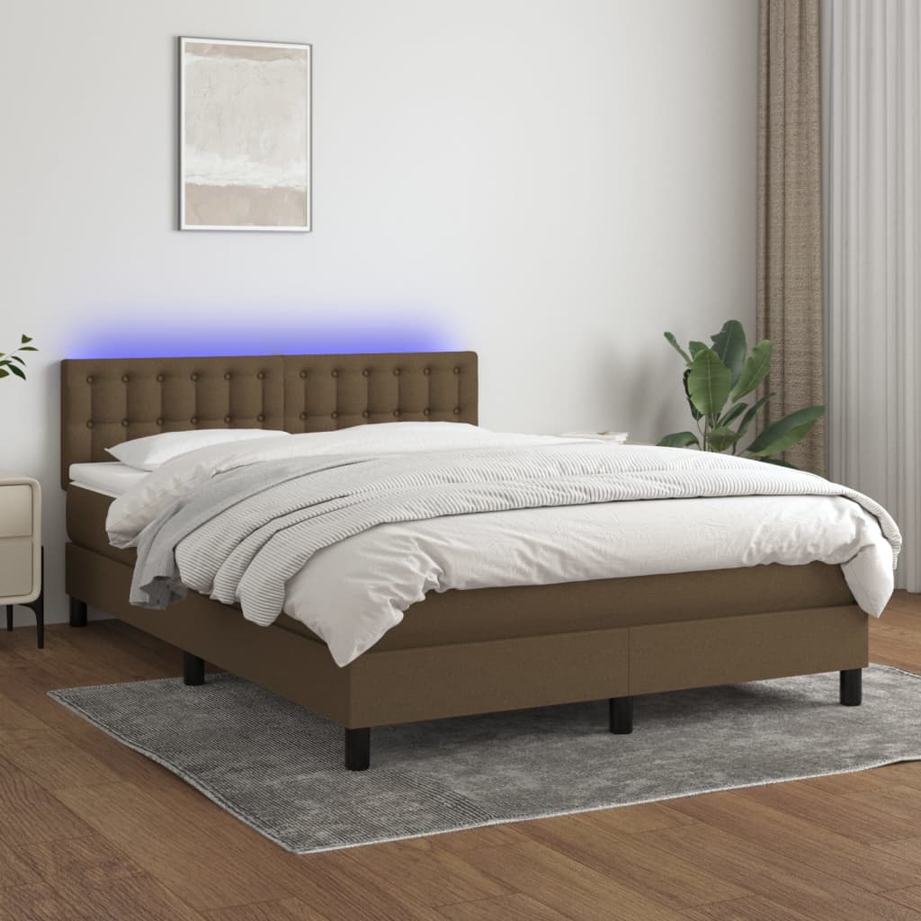 Boxspring met matras en LED stof donkerbruin 140x200 cm is nu te koop bij PeponiXL, paradijselijk wonen!