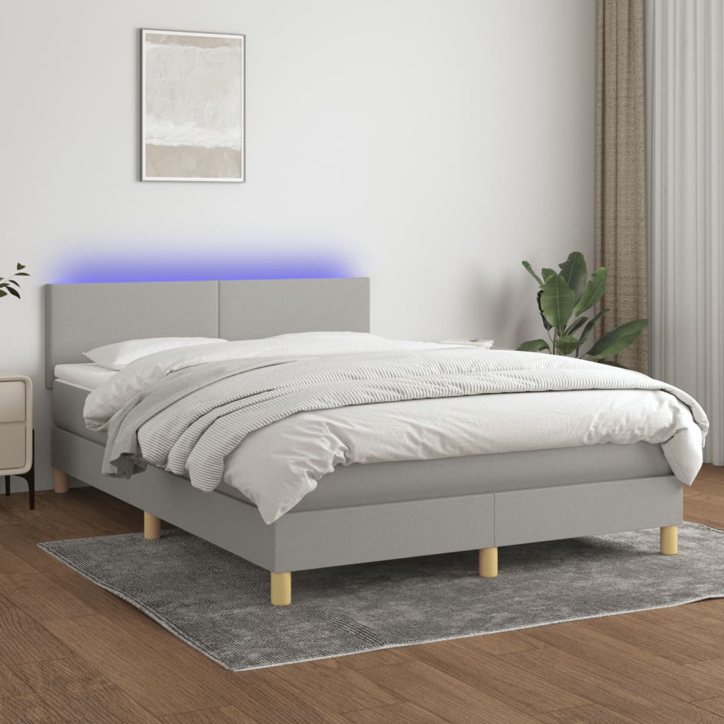 Boxspring met matras en LED stof lichtgrijs 140x200 cm is nu te koop bij PeponiXL, paradijselijk wonen!