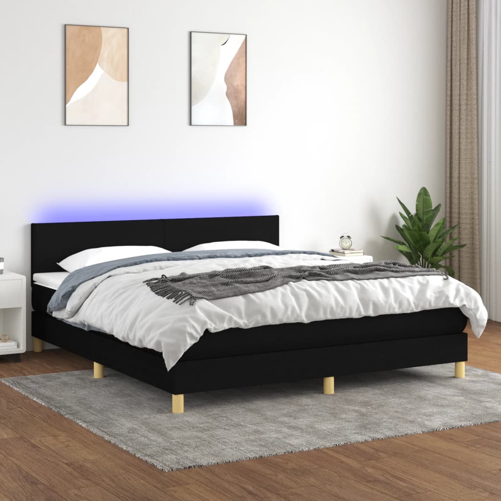 Boxspring met matras en LED stof zwart 160x200 cm is nu te koop bij PeponiXL, paradijselijk wonen!