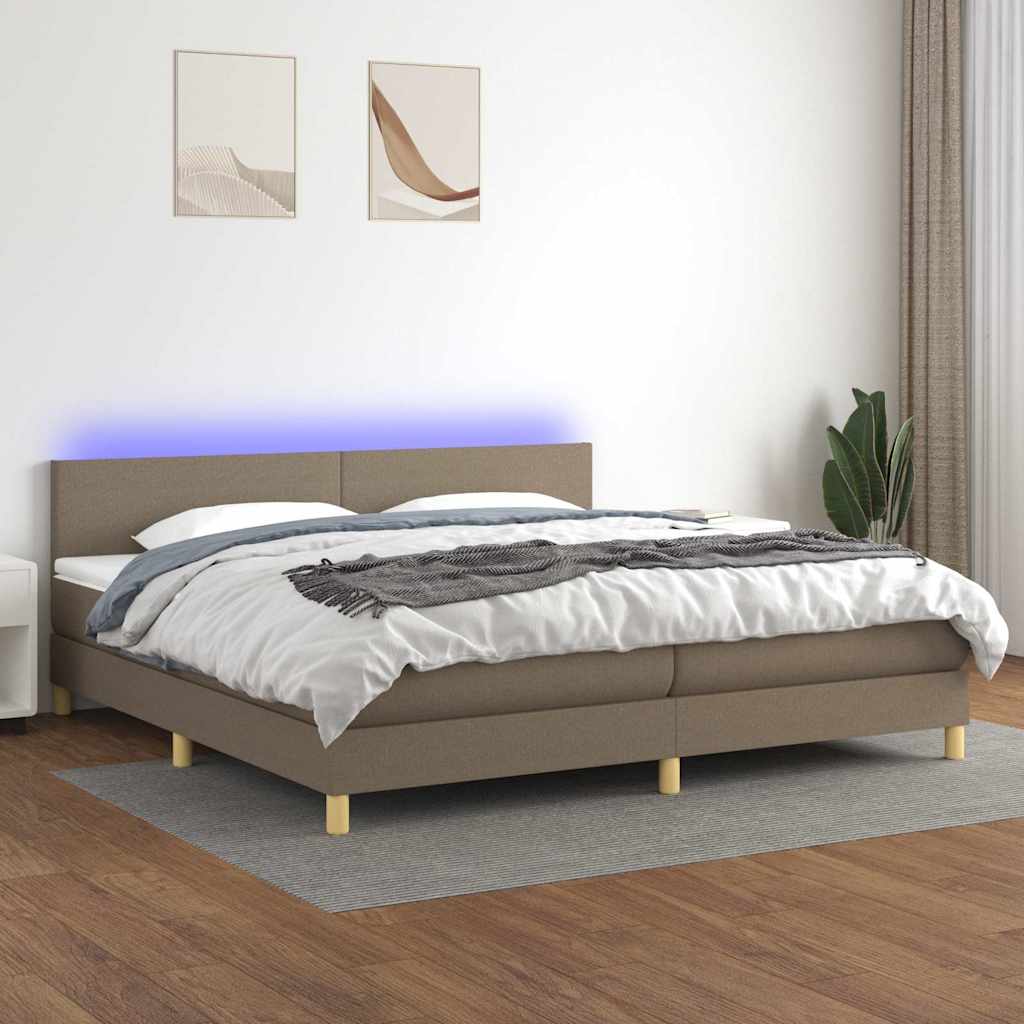 Boxspring met matras en LED stof taupe 200x200 cm is nu te koop bij PeponiXL, paradijselijk wonen!