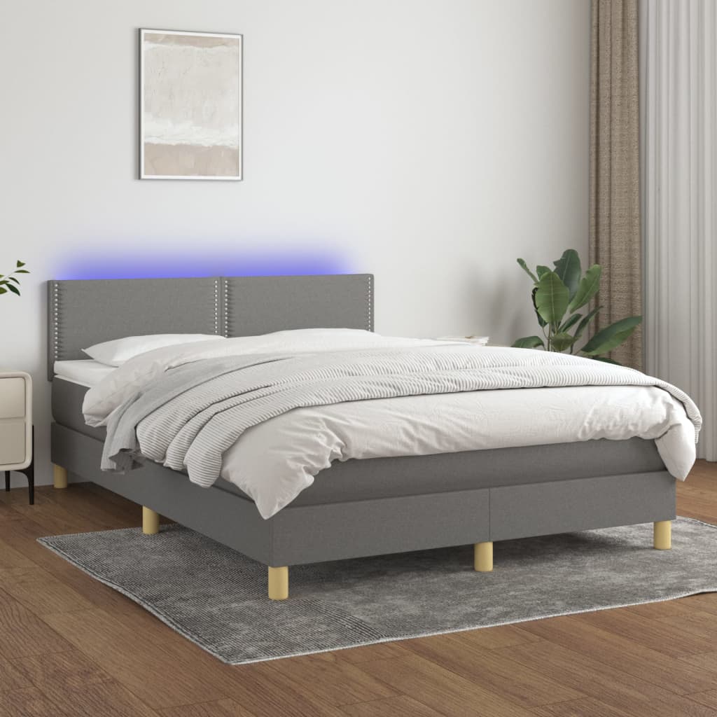 Boxspring met matras en LED stof donkergrijs 140x190 cm is nu te koop bij PeponiXL, paradijselijk wonen!