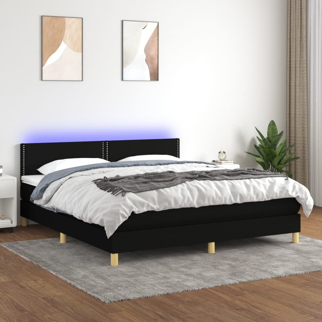 Boxspring met matras en LED stof zwart 180x200 cm is nu te koop bij PeponiXL, paradijselijk wonen!