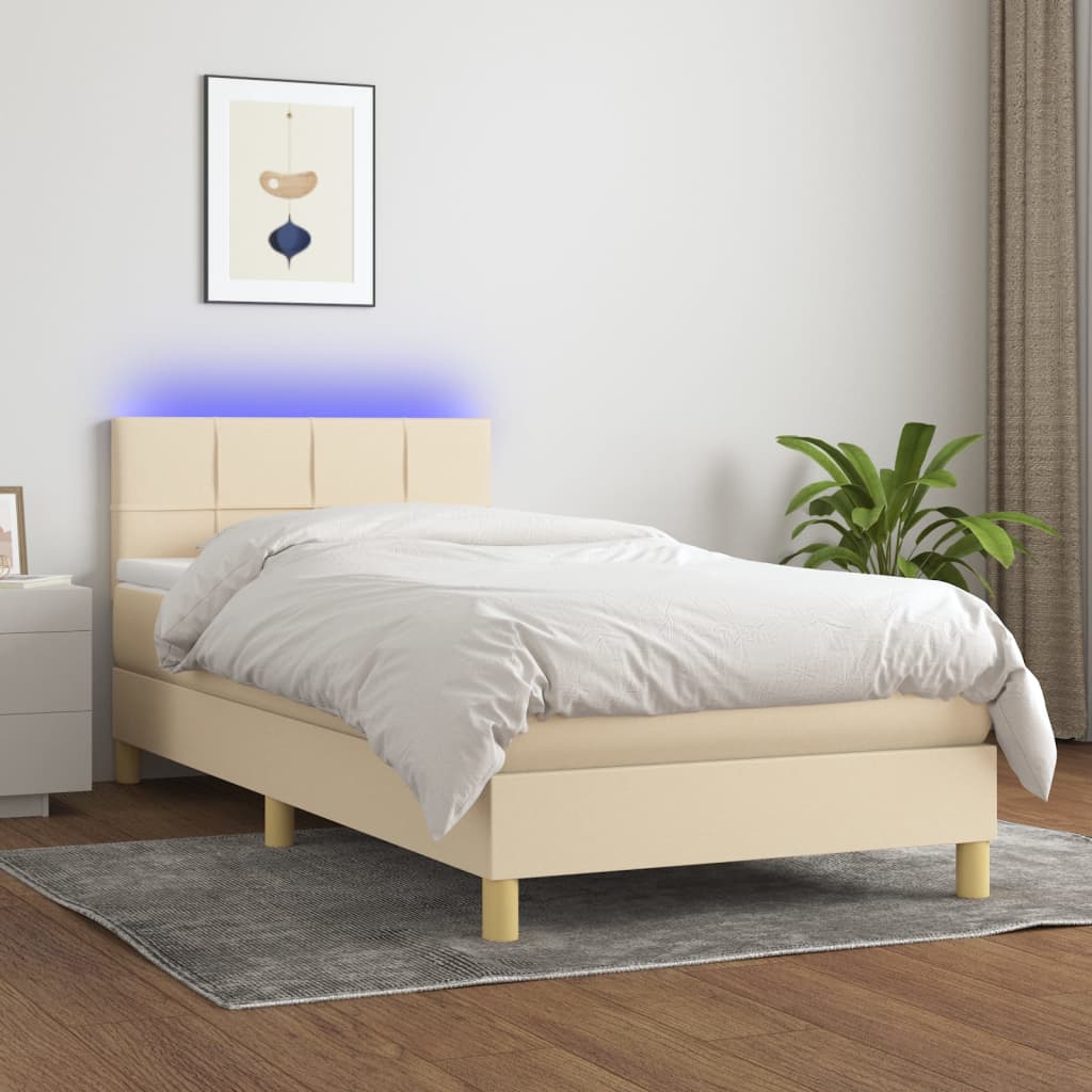 Boxspring met matras en LED stof crèmekleurig 90x190 cm is nu te koop bij PeponiXL, paradijselijk wonen!