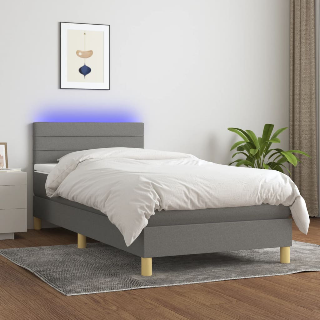 Boxspring met matras en LED stof donkergrijs 90x190 cm is nu te koop bij PeponiXL, paradijselijk wonen!