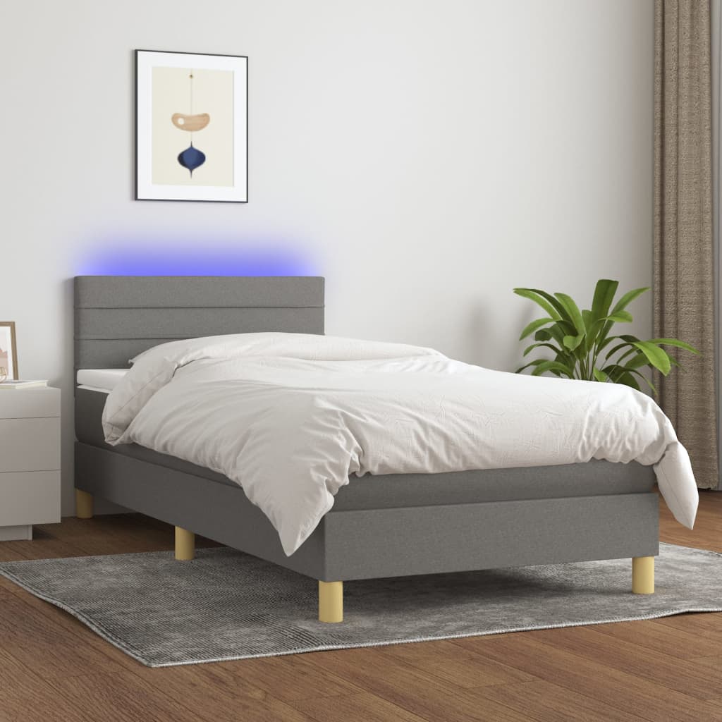 Boxspring met matras en LED stof donkergrijs 90x200 cm is nu te koop bij PeponiXL, paradijselijk wonen!