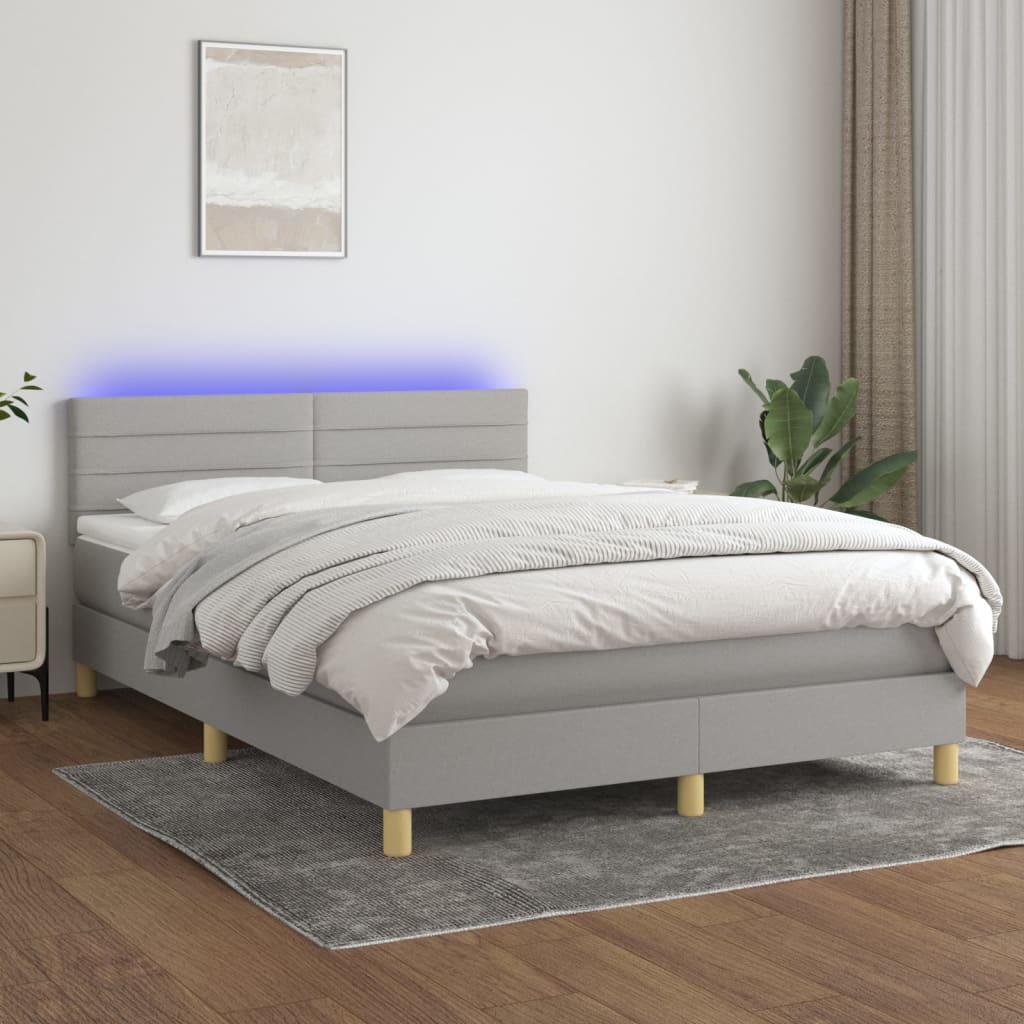 Boxspring met matras en LED stof lichtgrijs 140x190 cm is nu te koop bij PeponiXL, paradijselijk wonen!