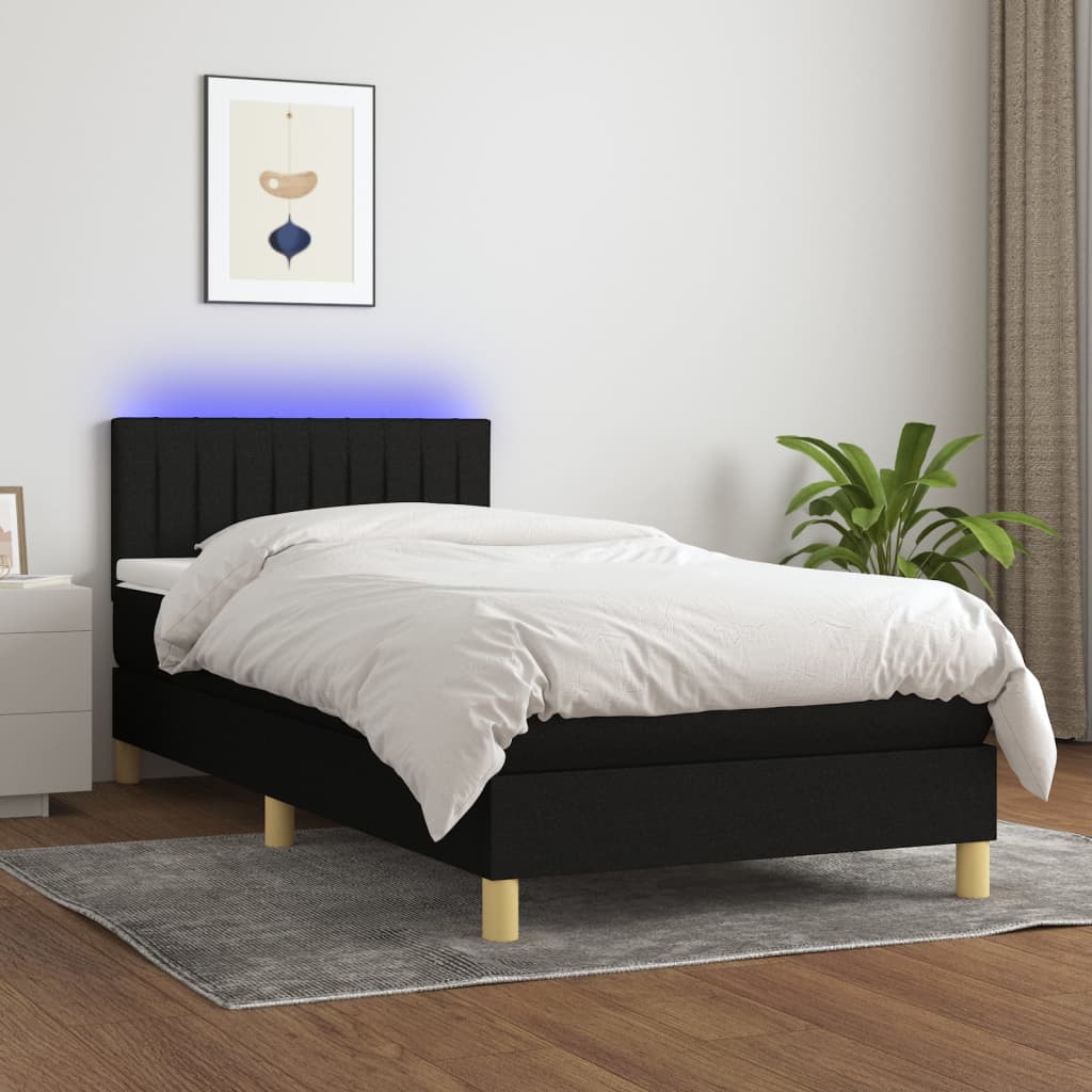 Boxspring met matras en LED stof zwart 90x200 cm is nu te koop bij PeponiXL, paradijselijk wonen!