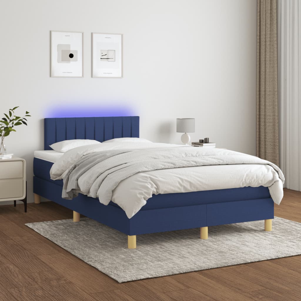 Boxspring met matras en LED stof blauw 120x200 cm is nu te koop bij PeponiXL, paradijselijk wonen!
