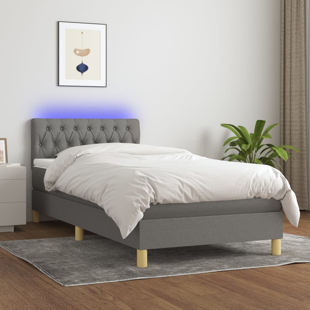 Boxspring met matras en LED stof donkergrijs 100x200 cm is nu te koop bij PeponiXL, paradijselijk wonen!